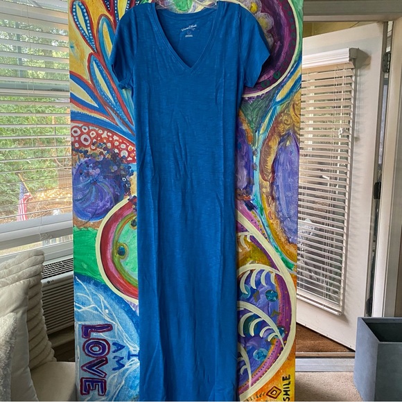 Woman’s Beautiful Blue V Neck Short Sleeve Long Tee Shirt Dress NWT - Picture 2 of 13